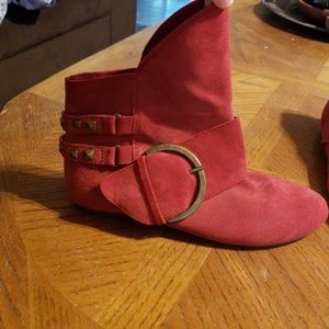 Red leather booties